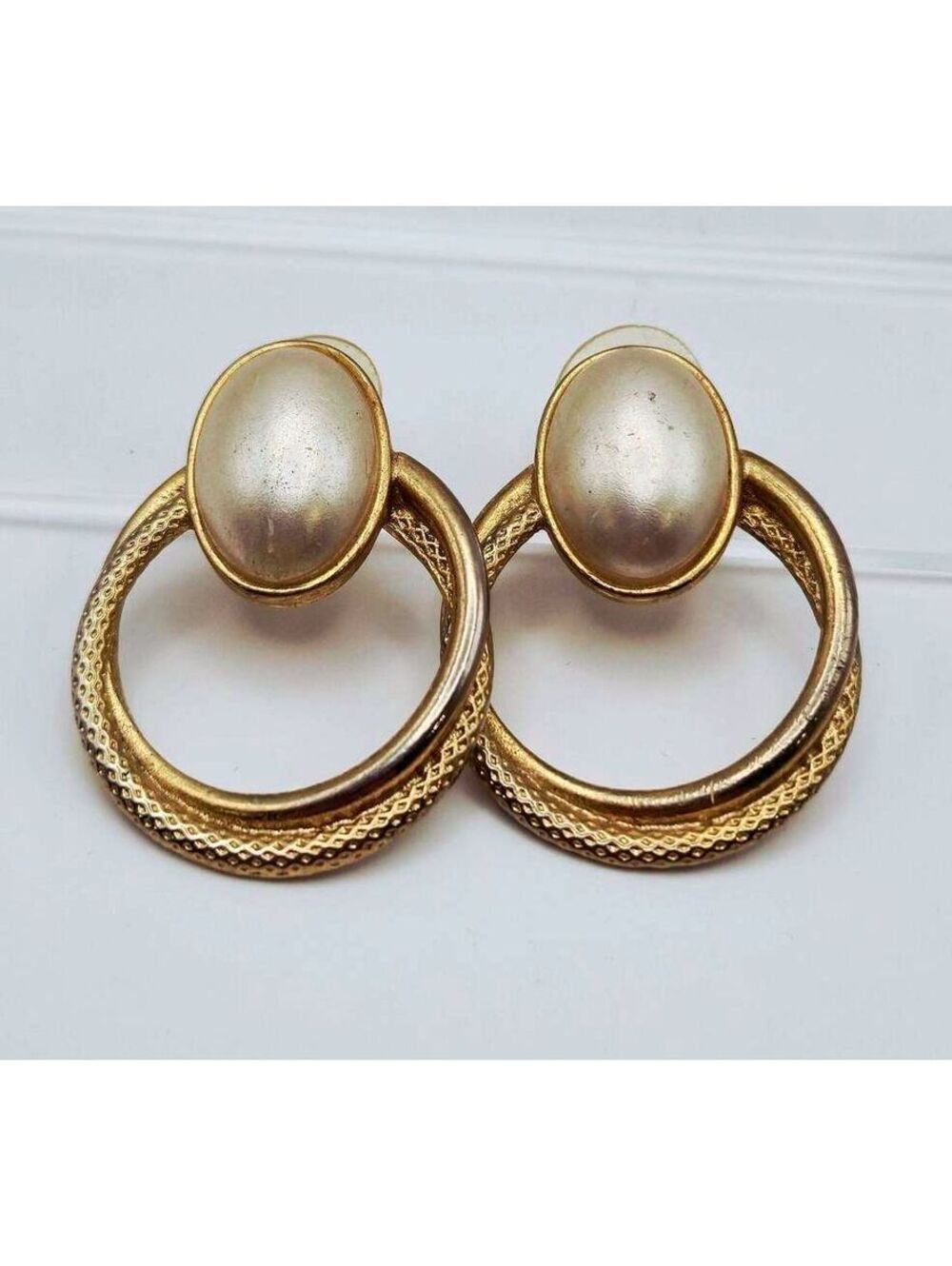 Vintage Faux Pearl Gold Tone Earrings